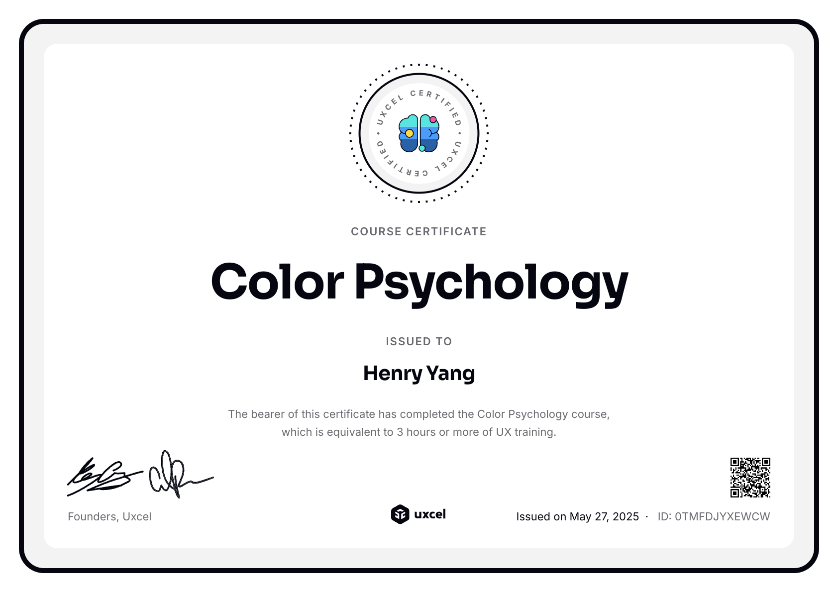 Henry Yang's certificate